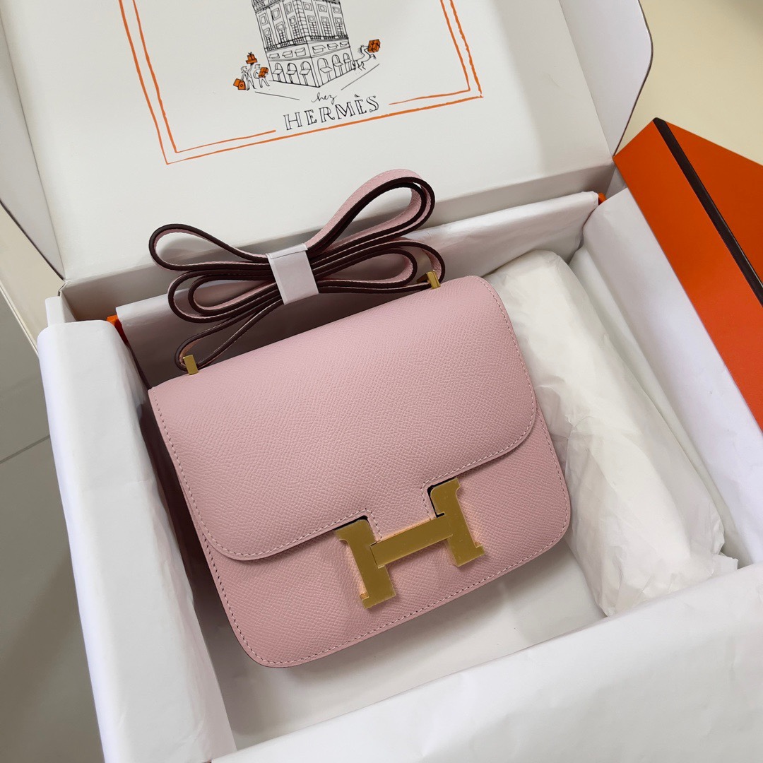 Hermes Constance 18 Mini Shoulder Bag In Pink Epsom Leather